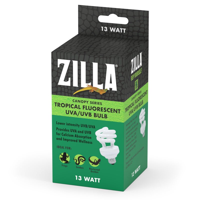 Zilla Canopy Series Fluorescent UVB/UVA Bulbs Tropical 13 W,White, 3.875 in - Image 1